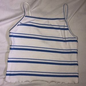 blue and white ribbed stripped cropped tank top